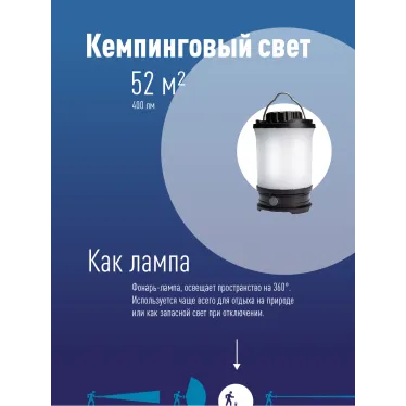 Фонарь кемпинговый аккумуляторный 10Вт LED/съемн Li-ion18650 2х2200mAh/Power-bank/USB-шнур, КОСМОС
