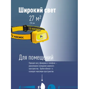 Фонарь налобный , XPE LED + 3W COB, 3 батарейки ААА, 80 Lm, 220 Lm,
