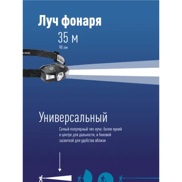 Фонарь налобный 1ВтLED+красный свет/1xAA (R6) в комплекте/корпус ABS-пластик