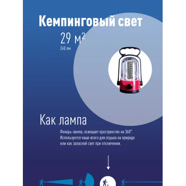 Фонарь кемпинговый аккумуляторный, 32 SMD LED, аккум. 2x 4V 0,9Ah, 240 Лм, 8 часов