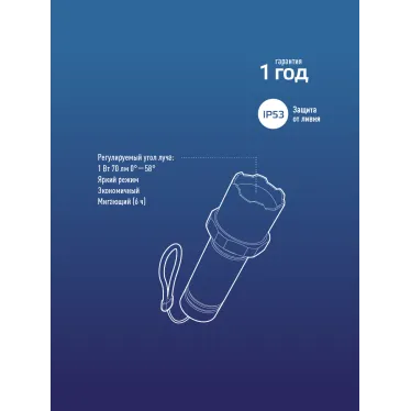 Фонарь ручной аккумуляторный 1Вт LED/линза/зум/Li-ion 14500 450mAh/ABS-пластик/USB-шнур,