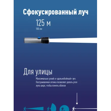 Фонарь ручной аккумуляторный 3Вт LED/линза/зум/Li-ion18650 1200mAh/анодир алюминий/USB-шнур, КОСМОС