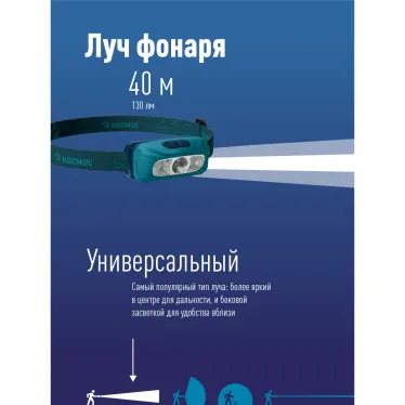 Фонарь налобный аккум/2ВтLED+1ВтSMDLED+красный/Li-ion 14500 500mAh/ABSпл/USB-шнур