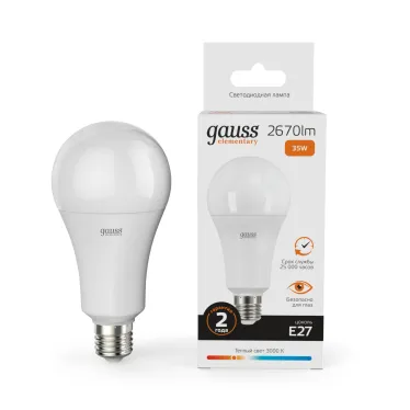 Лампа светодиодная LED 35 Вт 2670 лм 3000К А67 груша теплый E27 AC 220В Elementary Gauss