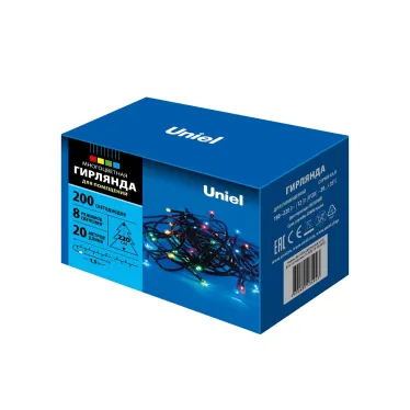 Гирлянда светодиодная, 20м 200 светодиодов ULD-S2000-200/DGA MULTI IP20 Разноцветный свет Провод зеленый