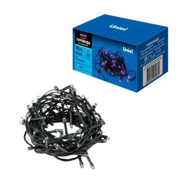 Гирлянда светодиодная 5м 50 светодиодов ULD-S0500-050/DGA PINK IP20 Розовый свет Провод зеленый