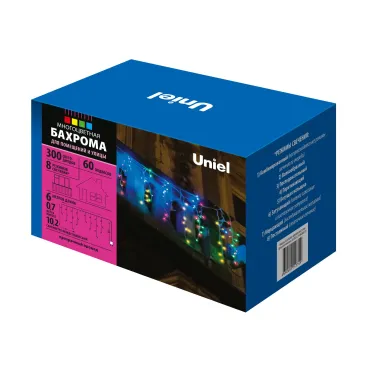 Бахрома светодиодная 6м 300 светодиодов ULD-B6007-300/DTA MULTI IP44 Разноцветный свет Провод прозрачный
