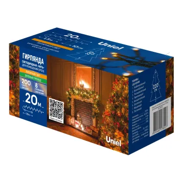 Гирлянда светодиодная ULD-S2000-200-DGA AMBER IP20 20м. 200 светодиодов. Янтарный свет. Провод зеленый. ТМ Uniel