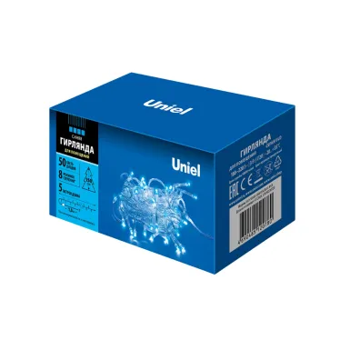 Гирлянда светодиодная с контроллером, 5м 50 светодиодов ULD-S0500-050/DTA BLUE IP20 Синий свет Провод прозрачный