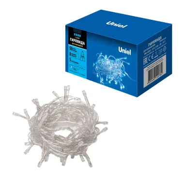 Гирлянда светодиодная с контроллером, 5м 50 светодиодов ULD-S0500-050/DTA BLUE IP20 Синий свет Провод прозрачный