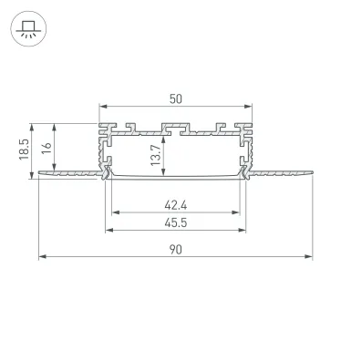 Профиль KLUS-POWER-W50H16-F-HIDE-2000 (ARL, Алюминий)