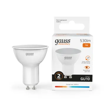 Лампа светодиодная LED 7 Вт 530 лм 3000К софит MR16 теплый GU10 AC 220В Elementary Gauss