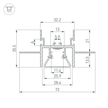 Профиль с экраном STRETCH-CEIL-CENTER-S-1000 (ARL, Алюминий)