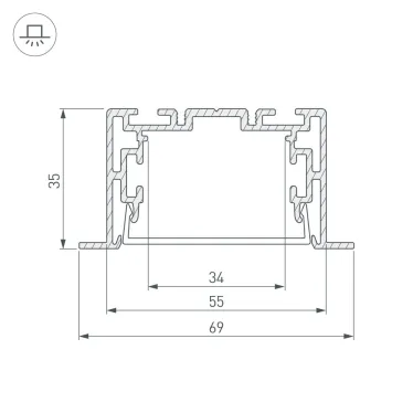 Профиль с экраном S2-LINIA69-F-2500 ANOD+OPAL (ARL, Алюминий)