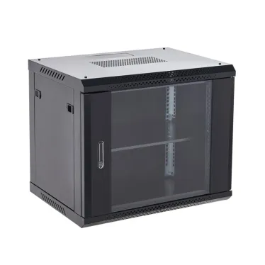 Шкаф настенный 9U 600х450х501мм стеклянная дверь RAL 9005 черный