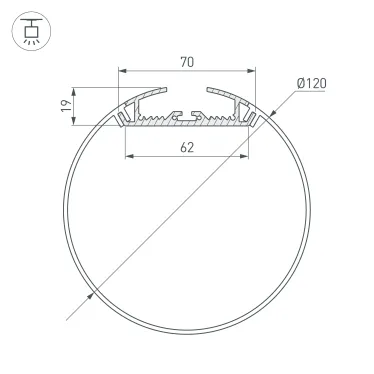 Профиль с экраном SL-ROUND-D120-2500 ANOD+OPAL (ARL, Алюминий)