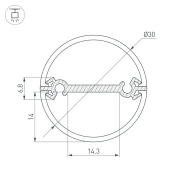 Профиль ROUND-D30-DUAL-2000 ANOD (ARL, Алюминий)