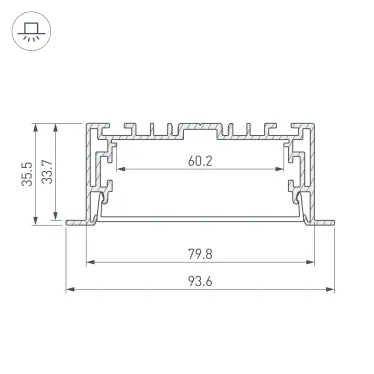 Профиль с экраном S2-LINIA94-F-2500 ANOD+OPAL (, Алюминий)