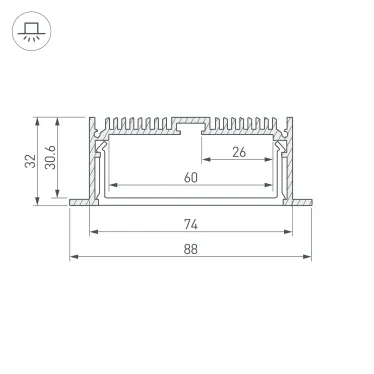 Профиль с экраном SL-LINIA88-F-2500 ANOD+OPAL (ARL, Алюминий)