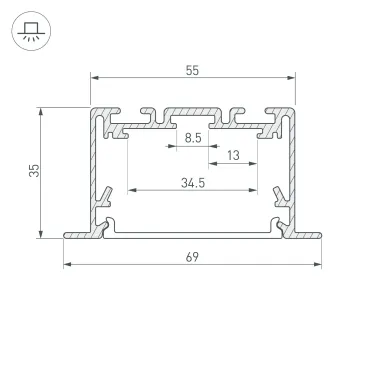 Профиль S2-LINIA69-F-2500 SEAMLESS ANOD (ARL, Алюминий)