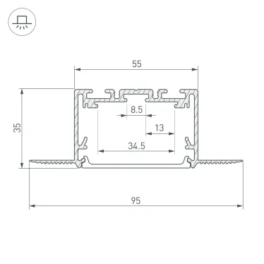 Профиль SL-LINIA55-FANTOM-2500 SEAMLESS ANOD (ARL, Алюминий)