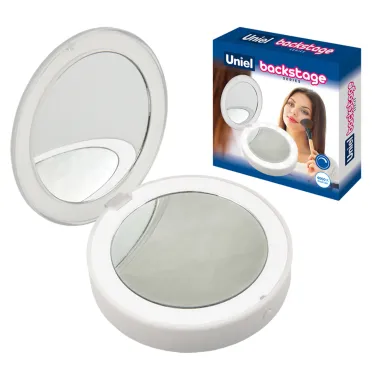 Зеркало карманное с подсветкой (1Х+2Х) ULK-F70 2AAA WHITE На батарейках 2AАА (не в/к). Белый. ТМ