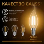 Лампа светодиодная филаментная LED 9 Вт 680 лм 2700К свеча на ветру теплый E14 AC 220В прозрачная колба Black Filament Gauss