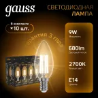 Лампа светодиодная филаментная LED 9 Вт 680 лм 2700К свеча теплый E14 AC 220В прозрачная колба Black Filament Gauss