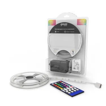 Лента светодиодная LED 5050/30RGB+30W-SMD 6 Вт/м 390 лм/м RGBW DC 12В IP20 10мм комплект лента и драйвер (блистер 5м) Basic Gauss