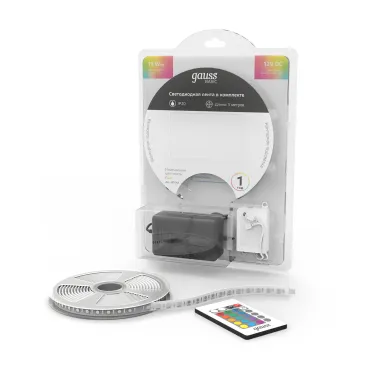 Лента светодиодная LED 5050/60-SMD 10 Вт/м 700 лм/м RGB DC 12В IP20 10мм комплект лента и драйвер (блистер 5м) Basic Gauss