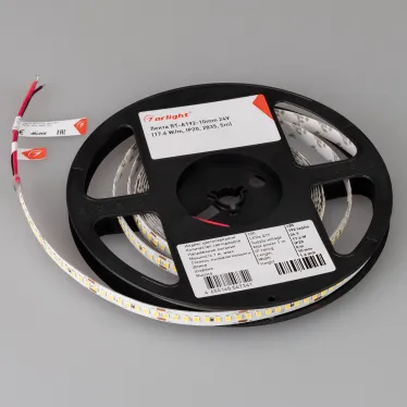 Лента светодиодная RT-A192-10mm 24V Warm2400 (17.6 W/m, IP20, 2835, 5m) (ARL, высокая эффективность 150 лм/Вт, 192 LED/m)