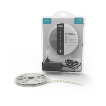 Лента светодиодная LED 5050/60-SMD 10 Вт/м 700 лм/м 4000К DC 12В IP20 10мм комплект лента и драйвер (блистер 5м) Basic Gauss