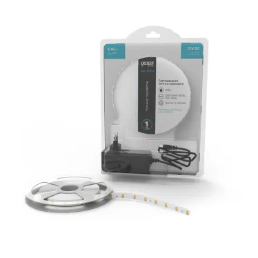 Лента светодиодная LED 2835/60-SMD 6 Вт/м 600 лм/м 4000К DC 12В IP65 8мм комплект лента и драйвер (блистер 5м) Basic Gauss