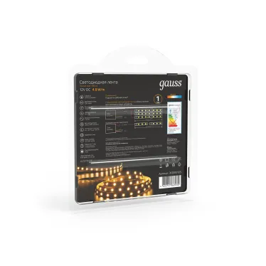 Лента светодиодная LED 2835/60-SMD 4.8 Вт/м 210 лм/м 3000К DC 12В IP20 8мм (блистер 5м) Black Gauss