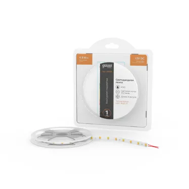 Лента светодиодная LED 2835/60-SMD 4.8 Вт/м 312 лм/м 3000К DC 12В IP20 8мм (блистер 5м) Basic Gauss