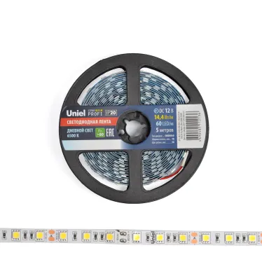 ULS-M25-5050-60LED/m-10mm-IP20-DC12V-14,4W/m-5M-6500К катушка в герметичной упаковке PROFI
