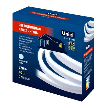 Комплект светодиодной ленты 5 м. IP67. ULS-N21 5м/6500K/1.5м IP67 RRP40C00 Дневной (6500K). Cетевой шнур 1,5 м.