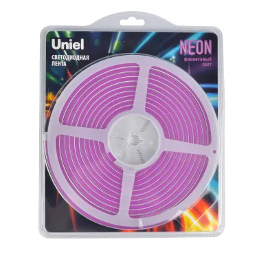 Гибкая светодиодная лента. NEON ULS-N01-2835-120LED/m-6mm-IP67-DC12V-9W/m-5M-PURPLE катушка 5м в блистере фиолетовый свет