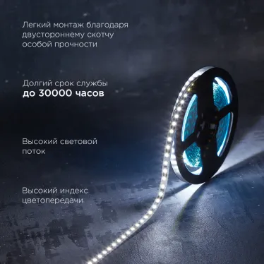 Лента светодиодная 12В SMD2835 14,4Вт/м 120LED/м 6500K 8мм 5м IP20