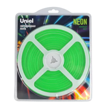 Гибкая светодиодная лента. NEON ULS-N01-2835-120LED/m-6mm-IP67-DC12V-9W/m-5M-GREE катушка 5м в блистере зеленый свет