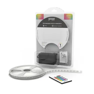 Лента светодиодная LED 5050/60-SMD 12 Вт/м 780 лм/м RGB DC 12В IP65 10мм комплект лента и драйвер (блистер 5м) Basic Gauss