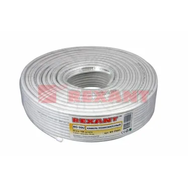 Кабель RG-59U+Cu, (64%), 75 Ом, 100м., белый | 01-2641 | REXANT