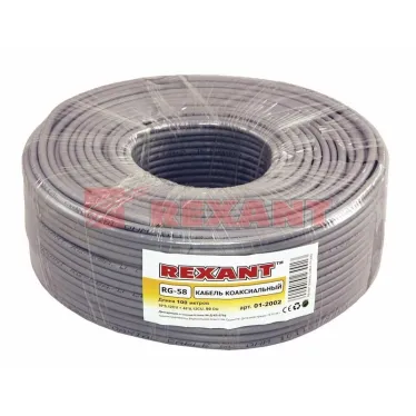 Кабель RG-58 A/U (50 Ом), Cu/Al/Cu 64 % (бухта 100 м) серый  | 01-2002 | REXANT