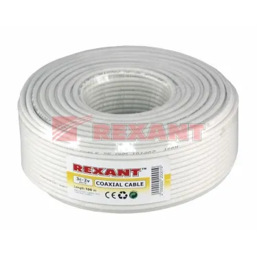 Кабель 3С-2V, (48%), 75 Ом, 100м., белый | 01-2611 | REXANT