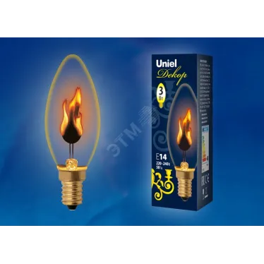 Лампа декоративная накаливания, форма свеча, IL-N-C35-3/RED-FLAME/E14 /CL, прозрачная
