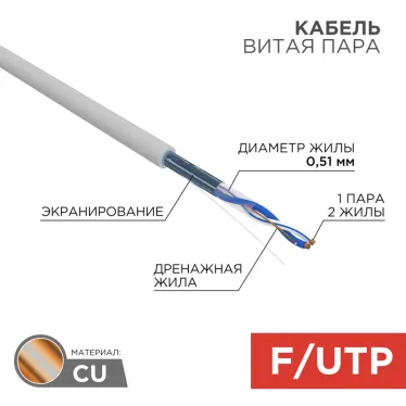 Витая пара F/UTP 1PR 24AWG CAT5e бухта 305м