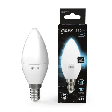 Лампа светодиодная LED 7 Вт 550 лм 4100К свеча нейтральный E14 AC 220В шаговое диммирование выключателем Black Gauss