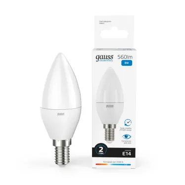 Лампа светодиодная LED 8 Вт 560 лм 6500К свеча холодный E14 AC 220В Elementary Gauss