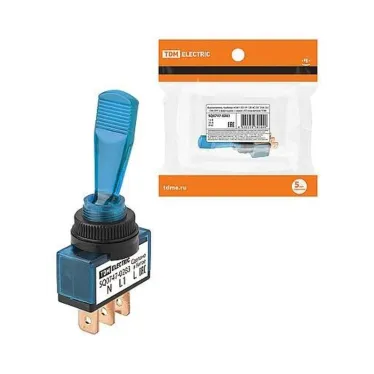 Выключатель-тумблер ASW-13D 1P 12В AC/DC 20А (3c) ON-OFF с фиксацией с синей LED подсветкой  | SQ0747-0283 | TDM