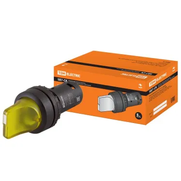 Переключатель на 2 положения с фиксацией SB7-CK2561-220V короткая ручка(LED) d22мм 1з желтый | SQ0746-0057 | TDM